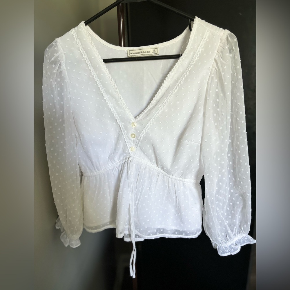 Long Sleeve White Chiffon Blouse NWOT